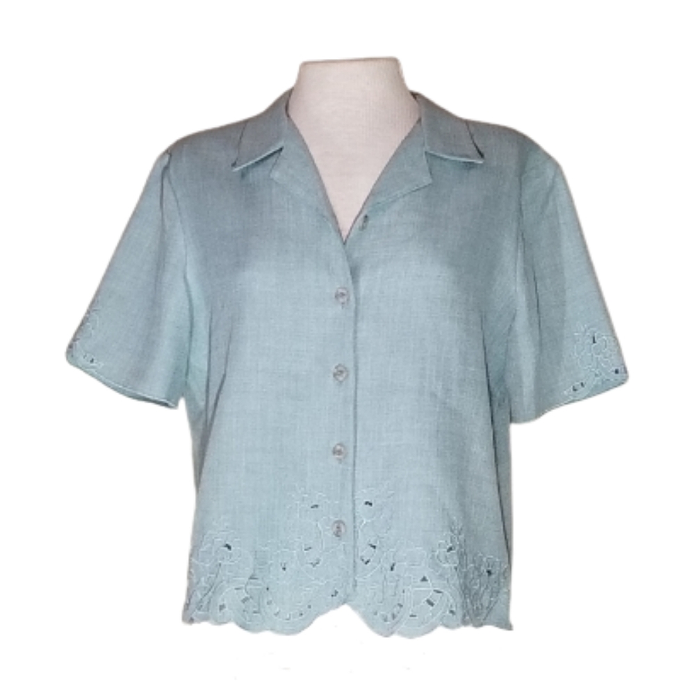 Alfred Dunner Eyelet Coastal Grandma Top / Jacket Blue Size 12P